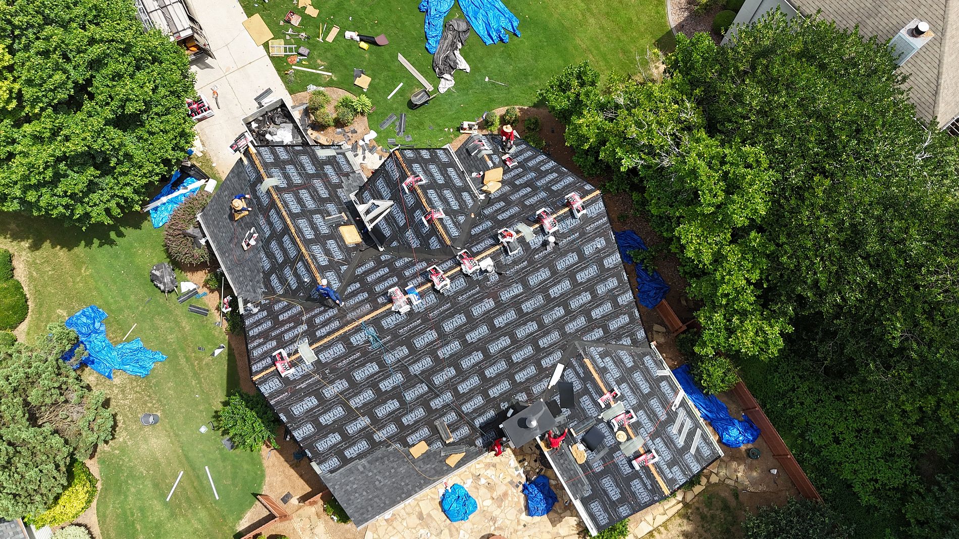 Aerial view of underlayment installation — Alpharetta roof replacement